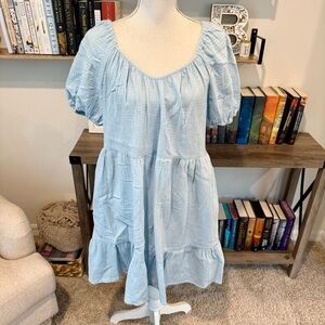 Light Blue Puff Sleeve Dress